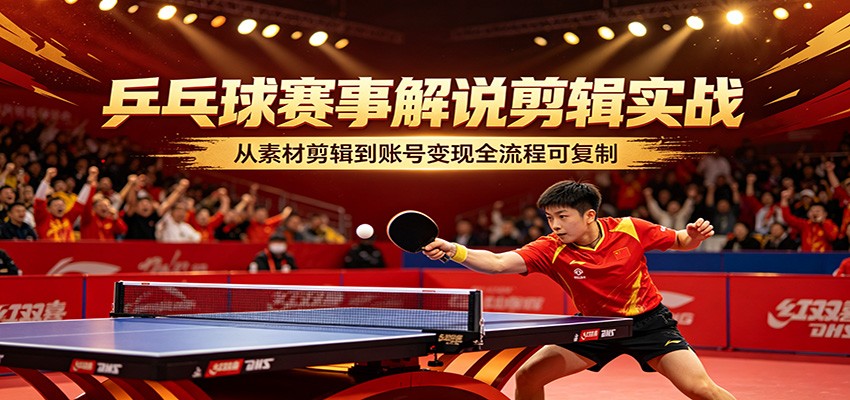 乒乓球赛事解说剪辑实战，从素材剪辑到账号变现全流程可复制-明楼资源站