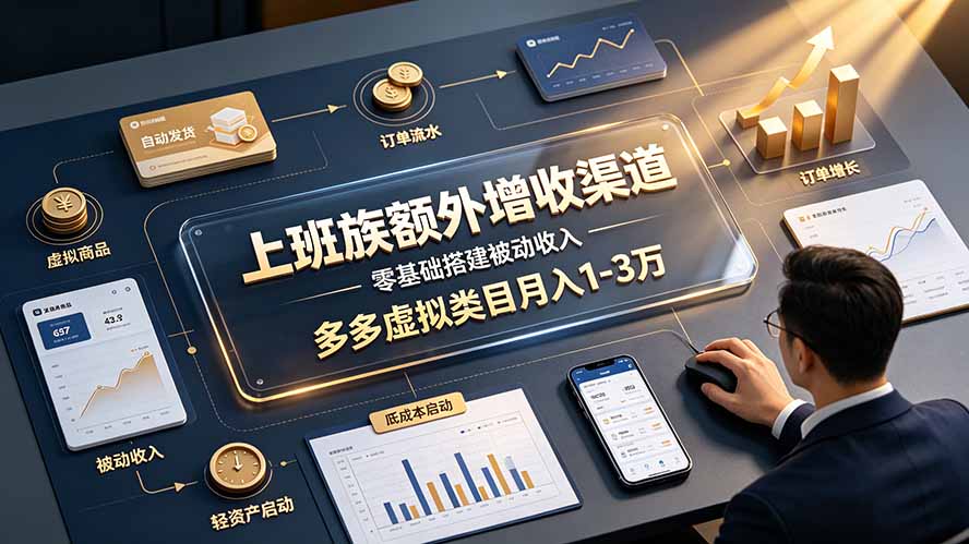 上班族额外增收渠道，零基础搭建被动收入，多多虚拟类目月入 1-3 万-明楼资源站