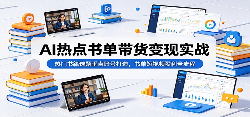 AI热点书单带货变现实战：热门书籍选题垂直账号打造，书单短视频盈利全流程-明楼资源站