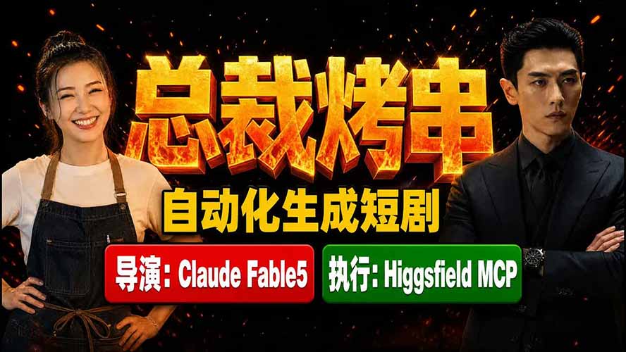 《总裁烤串》真人短剧全自动诞生！Claude Fable5 当导演，Higgsfield MCP 执行！-明楼资源站
