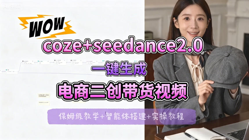 【Coze工作流搭建实操教程】seedance2.0+coze一键生成电商二创带货视频，全流程保姆级教学-明楼资源站