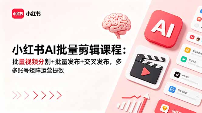 小红书AI批量剪辑课程：批量视频分割+批量发布+交叉发布，多账号矩阵运营提效-明楼资源站