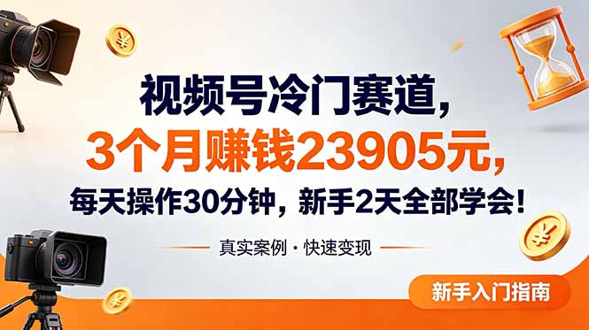 视频号冷门赛道，3个月变现23905元，新手2天学会 每天操作30分钟！-明楼资源站