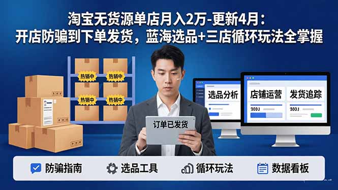 淘宝无货源5.0单店月入2万-更新4月：开店防骗到下单发货，蓝海选品+三店循环玩法全掌握-明楼资源站