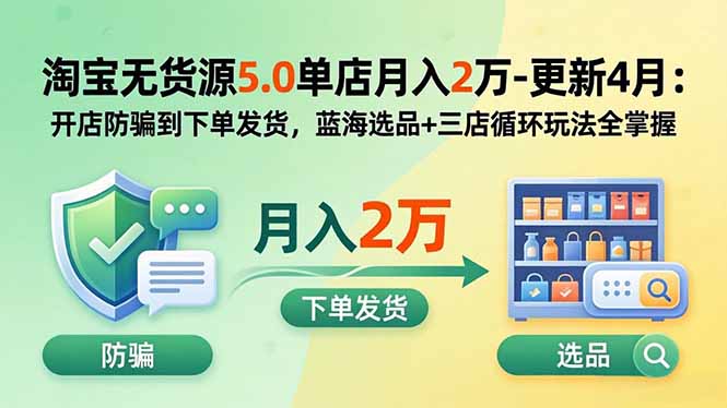 淘宝无货源5.0单店月入2万-更新5月：开店防骗到下单发货，蓝海选品+三店循环玩法全掌握-明楼资源站