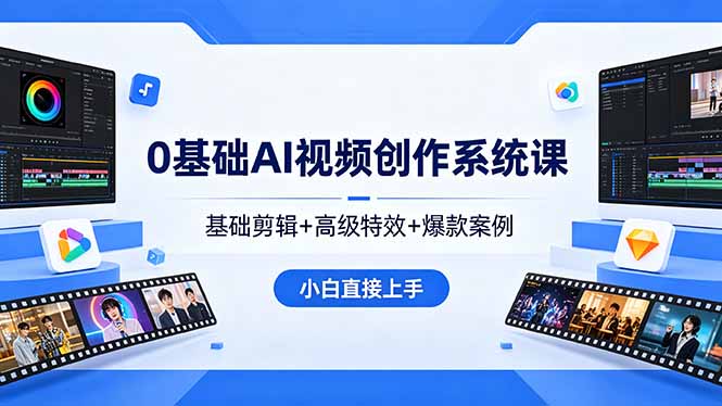 0基础AI视频创作系统课，基础剪辑+高级特效+爆款案例，小白直接上手-明楼资源站