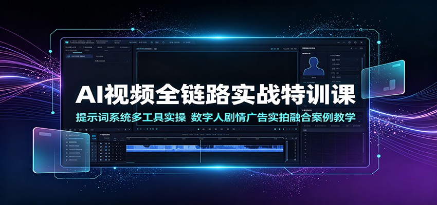 AI视频全链路实战特训课：提示词系统多工具实操，数字人剧情广告实拍融合案例教学-明楼资源站