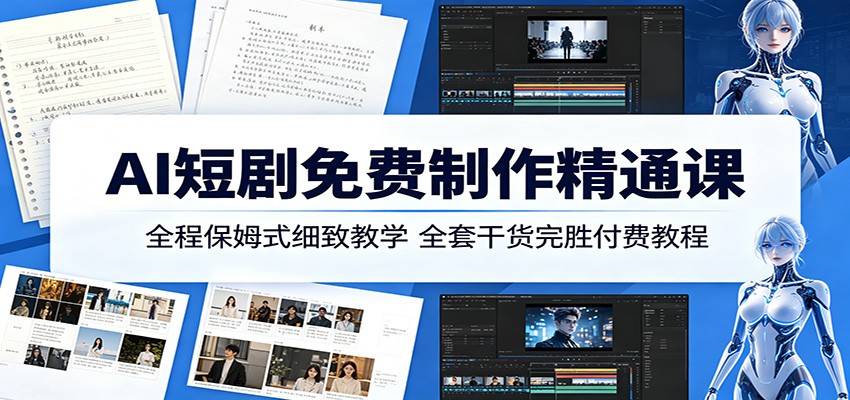 AI短剧免费制作精通课：全程保姆式细致教学，全套干货完胜付费教程-明楼资源站