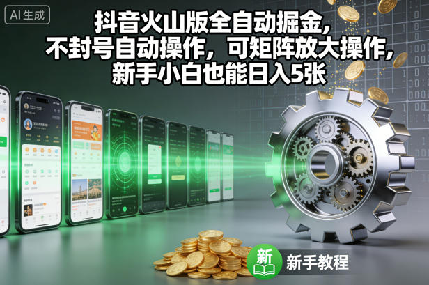 抖音火山版全自动掘金，不封号自动操作，可矩阵放大操作，新手小白也能日入5张【揭秘】-明楼资源站
