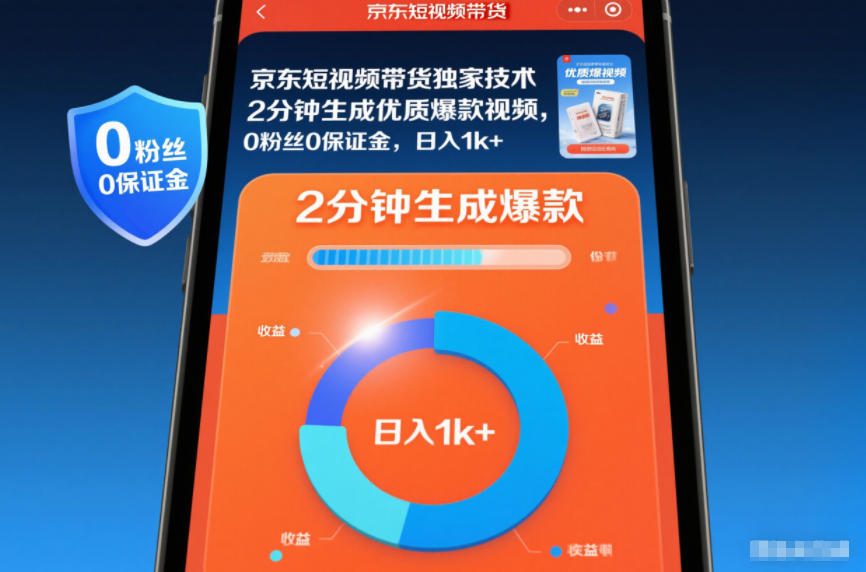 京东短视频带货独家技术，2分钟生成一条优质爆款视频，0粉丝0保证金，日入1k+【揭秘】-明楼资源站