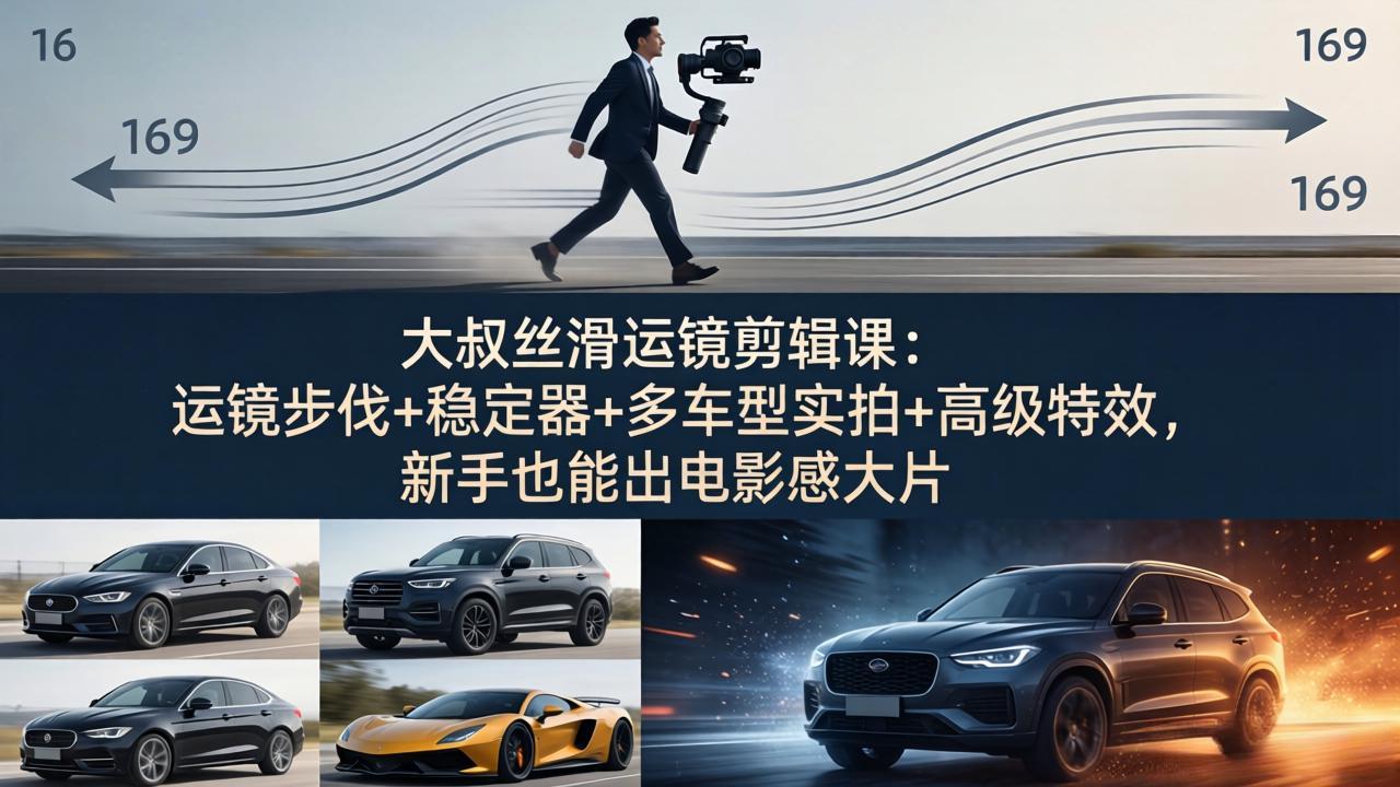 大叔丝滑运镜剪辑课：运镜步伐+稳定器+多车型实拍+高级特效，新手也能出电影感大片-明楼资源站