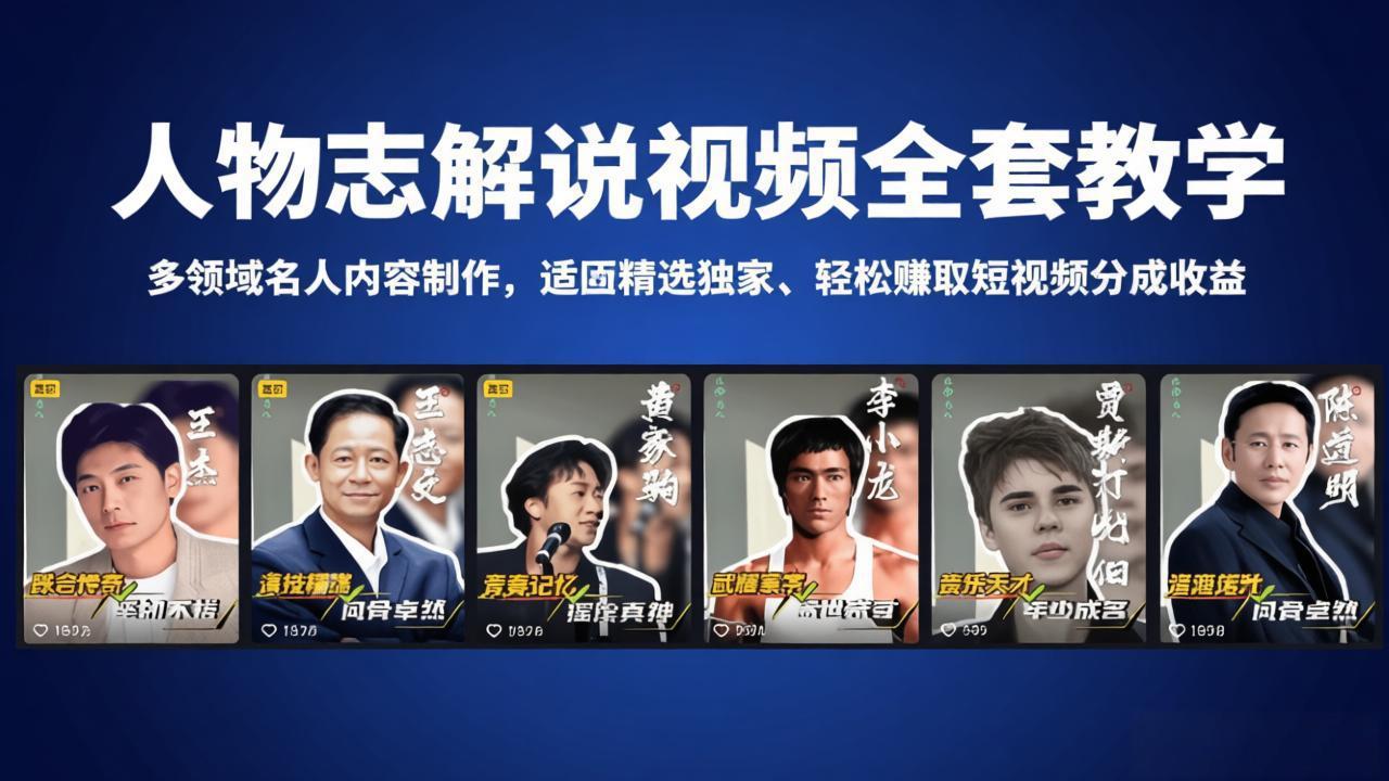 人物志解说视频全套教学，多领域名人内容制作，适配精选独家，轻松赚取短视频分成收益-明楼资源站