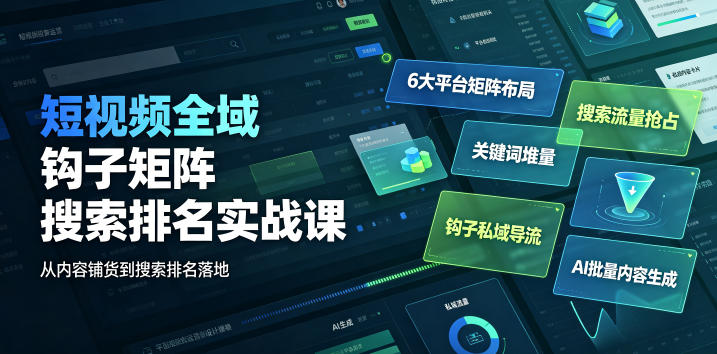 短视频全域钩子矩阵搜索排名实战课｜6大平台矩阵布局、关键词堆量抢占搜索流量、钩子私域导流、AI批量内容生成-明楼资源站