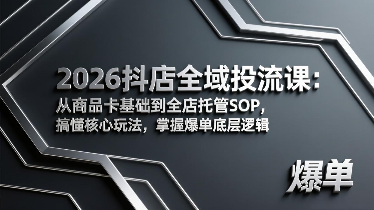 2026抖店全域投流课：从商品卡基础到全店托管SOP，搞懂核心玩法，掌握爆单底层逻辑-明楼资源站