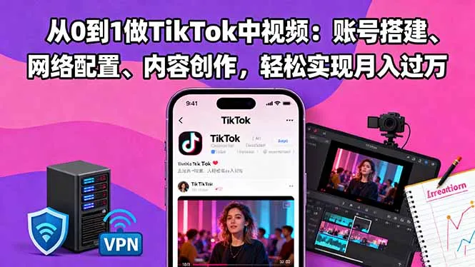从0到1做TikTok中视频：账号搭建、网络配置、内容创作，轻松实现月入过万-明楼资源站