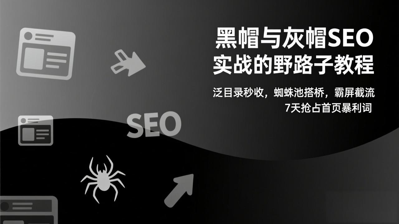 黑帽与灰帽SEO实战的野路子教程：泛目录秒收，蜘蛛池搭桥，霸屏截流，7天抢占首页暴利词-明楼资源站