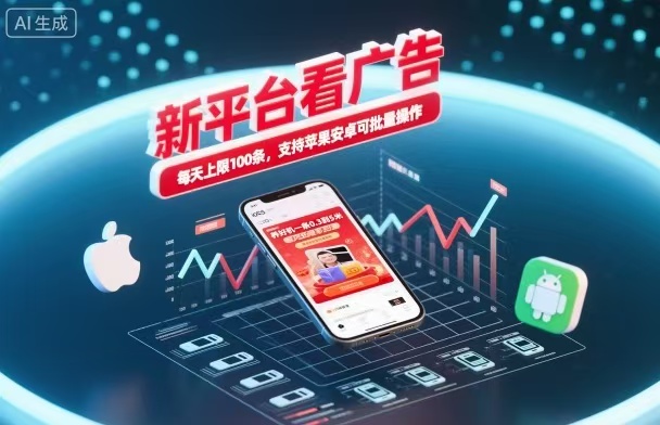 新台看广告，养好机一条5毛到5块，单机日入30到100，支持苹果安卓，可批量操作。-明楼资源站