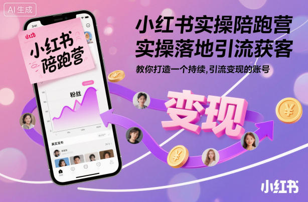 小红书实操陪跑营，实操落地引流获客，教你打造一个持续引流变现的账号-明楼资源站