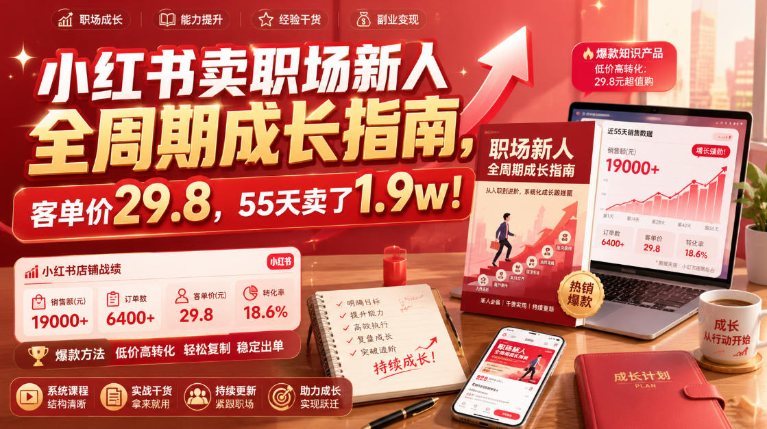 小红书卖职场新人全周期成长指南，客单价29.8，55天卖了1.9w！-明楼资源站