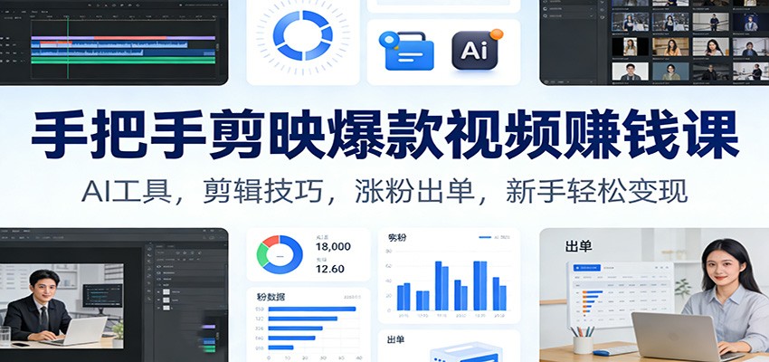 手把手剪映爆款视频赚钱课：AI工具，剪辑技巧，涨粉出单，新手轻松变现-明楼资源站