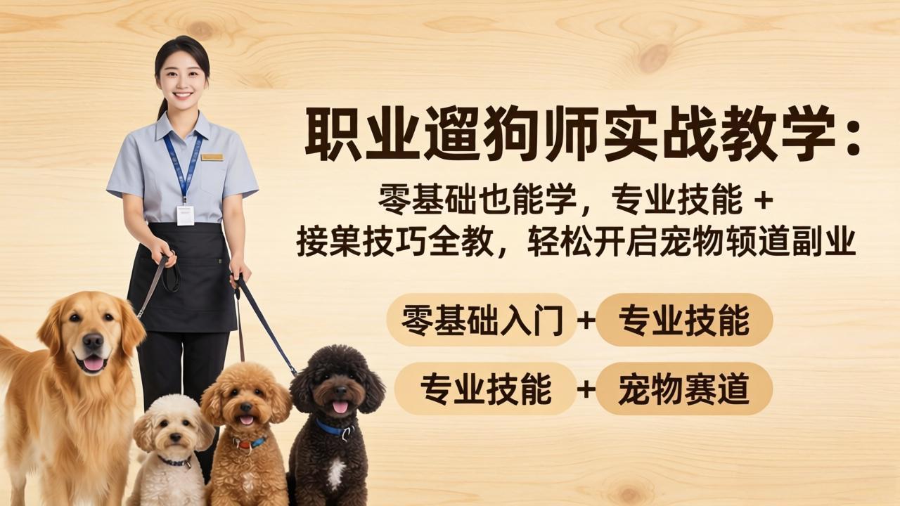 职业遛狗师实战教学：零基础也能学，专业技能 + 接单技巧全教，轻松开启宠物赛道副业-明楼资源站