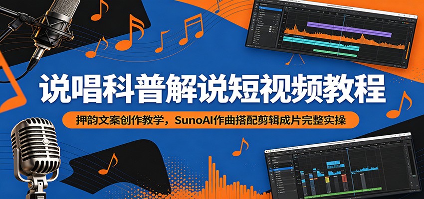 说唱科普解说短视频教程：押韵文案创作教学，SunoAI作曲搭配剪辑成片完整实操-明楼资源站