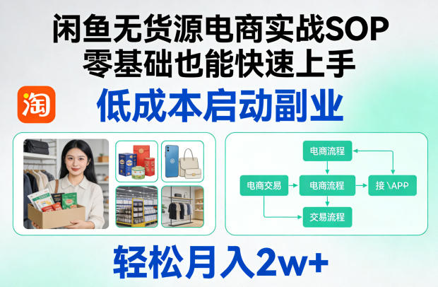 闲鱼无货源电商实战SOP，零基础也能快速上手，低成本启动副业，轻松月入2w+-明楼资源站