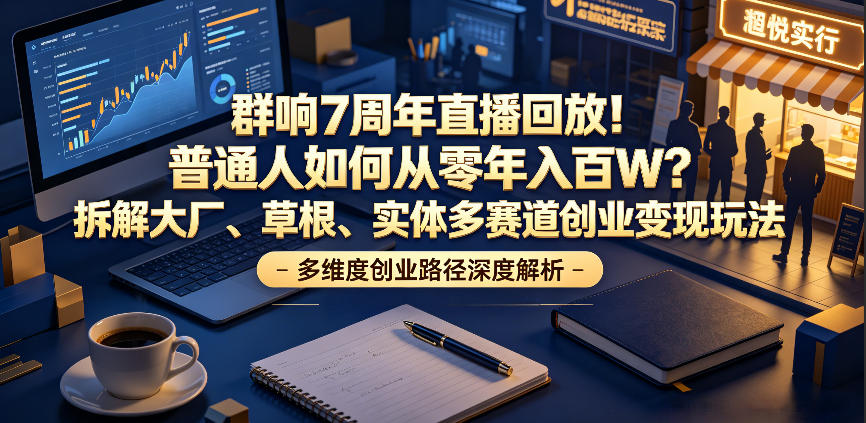 群响7周年直播回放！普通人如何从零年入百W？拆解大厂、草根、实体多赛道创业变现玩法-明楼资源站