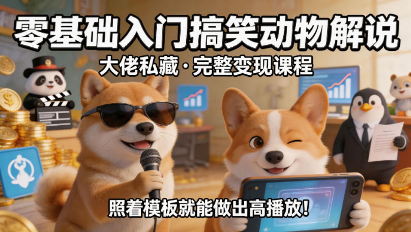 零基础入门搞笑动物解说，大佬私藏完整变现课程，照着模板就能做出高播放-明楼资源站