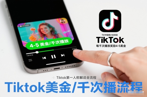 TK中视频计划项目，Tiktok第一人称解说流程，每干次播放奖励4-5美金-明楼资源站