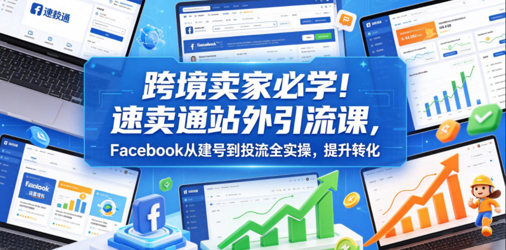 跨境卖家必学！速卖通站外引流课，Facebook从建号到投流全实操，提升转化-明楼资源站