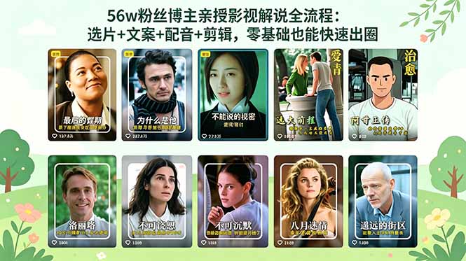 56万粉丝博主亲授影视解说全流程：选片+文案+配音+剪辑，零基础也能快速出圈-明楼资源站