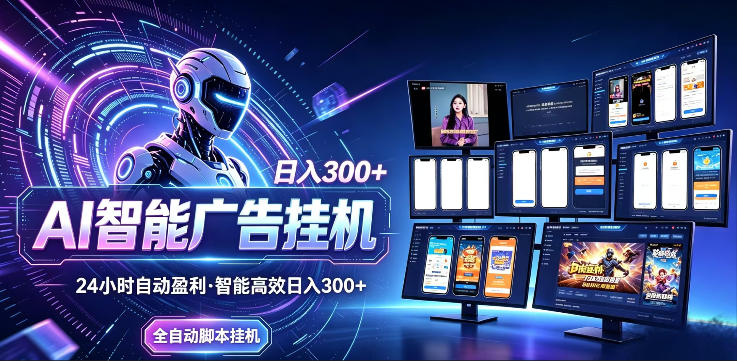AI智能广告挂G项目，无需人工，单机稳定日入200+，可矩阵放大，24小时不间断刷广告賺收益【揭秘】-明楼资源站