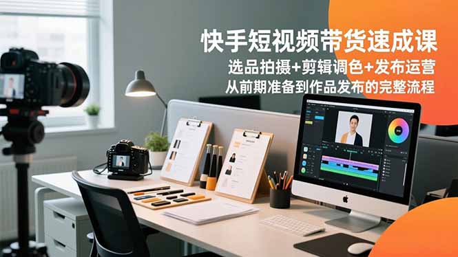快手短视频带货速成课，选品拍摄+剪辑调色+发布运营，从前期准备到作品发布的完整流程-明楼资源站