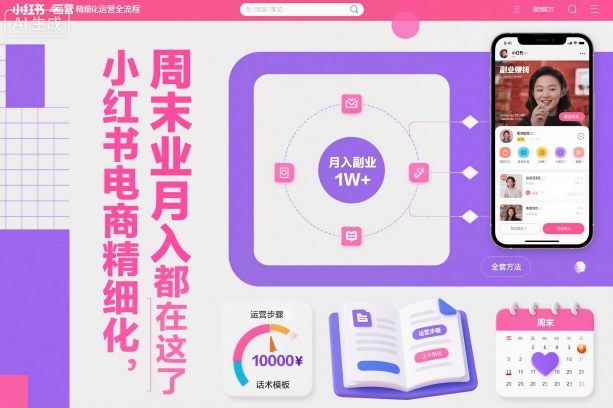 小红书电商精细化运营全流程，周末副业月入1W+，全套方法都在这了-明楼资源站