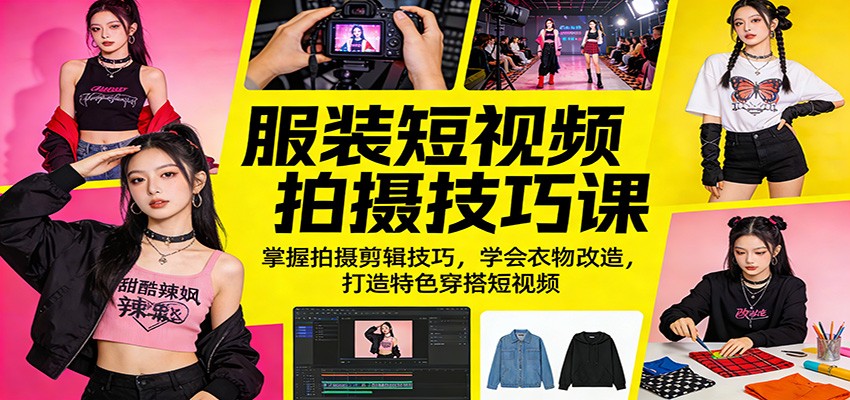 服装短视频拍摄技巧课：掌握拍摄剪辑技巧，学会衣物改造，打造特色穿搭短视频-明楼资源站
