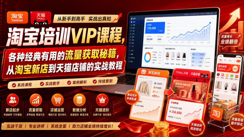 淘宝培训VIP课程，各种经典有用的流量获取秘籍，从淘宝新店到天猫店铺的实战教程(更新7月29日)-明楼资源站