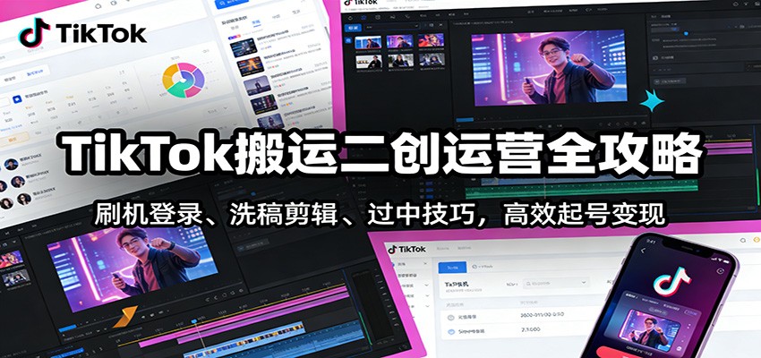 TikTok搬运二创运营全攻略：刷机登录、洗稿剪辑 、过中技巧，高效起号变现-明楼资源站