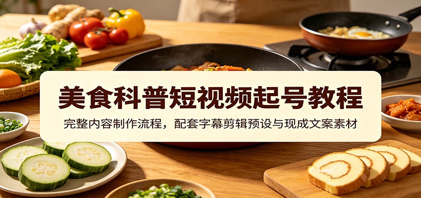 美食科普短视频起号教程：完整内容制作流程，配套字幕剪辑预设与现成文案素材-明楼资源站