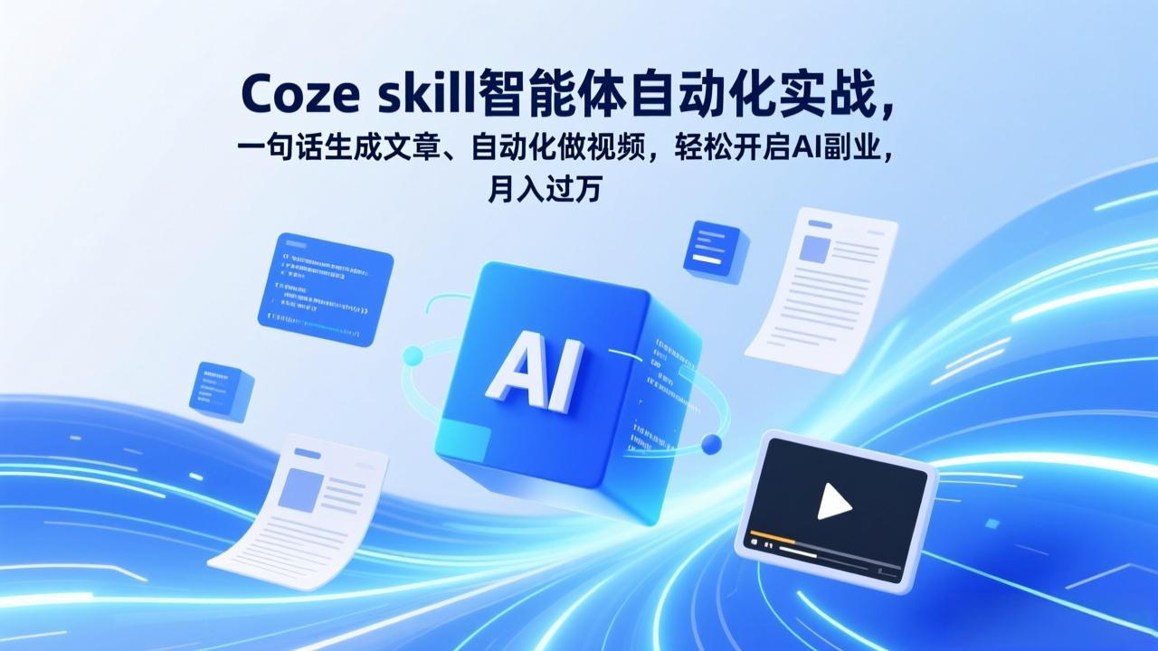 Coze skill智能体自动化实战，一句话生成文章、自动化做视频，轻松开启AI副业，月入过万-明楼资源站