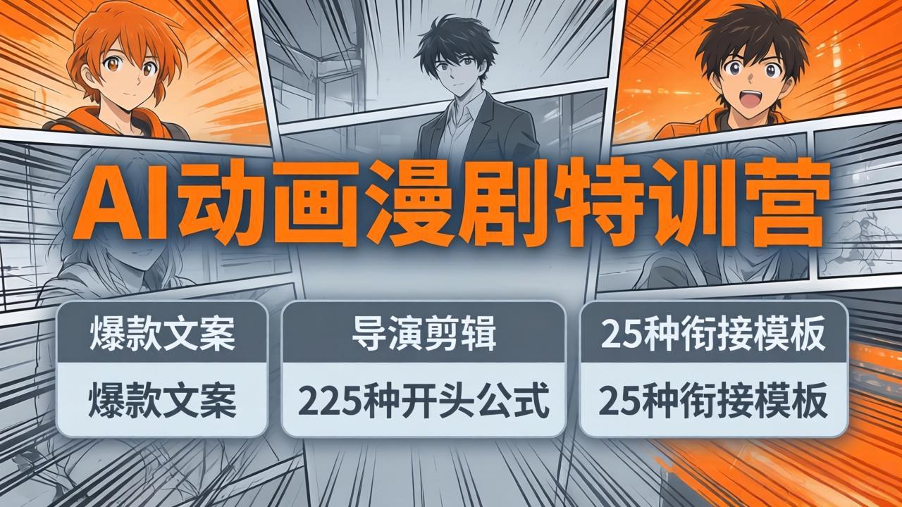 AI动画漫剧特训营：爆款文案+导演剪辑：225种开头公式+25种衔接模板，两小时剪电影级大片-明楼资源站