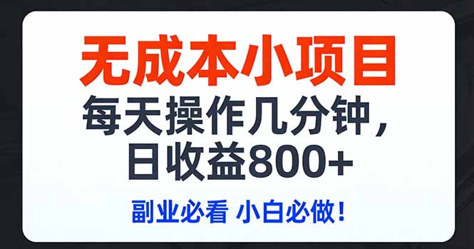 无成本小项目,每天操作几分钟,日收益800+ 副业必看 小白必做！-明楼资源站