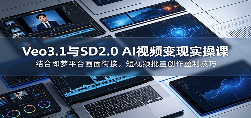 Veo3.1与SD2.0 AI视频变现实操课课：结合即梦平台画面衔接，短视频批量创作盈利技巧-明楼资源站