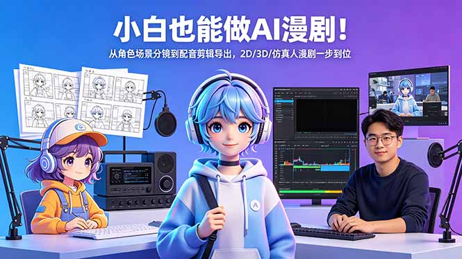 小白也能做AI漫剧！从角色场景分镜到配音剪辑导出，2D/3D/仿真人漫剧一步到位-明楼资源站
