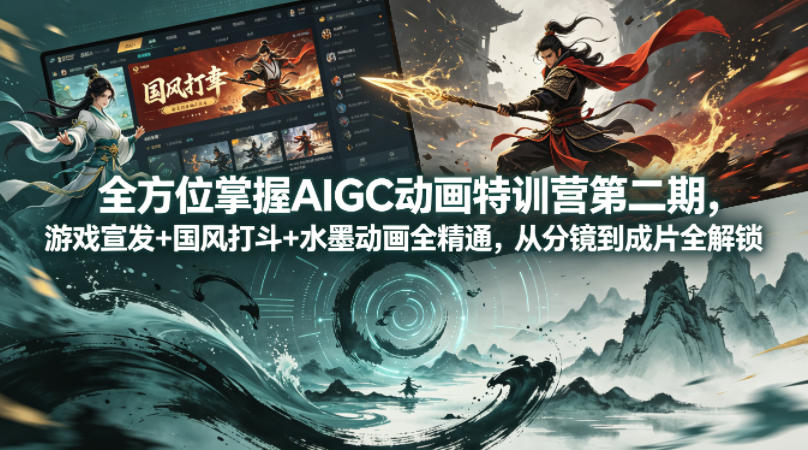 全方位掌握AIGC动画特训营第二期，游戏宣发+国风打斗+水墨动画全精通，从分镜到成片全解锁-明楼资源站
