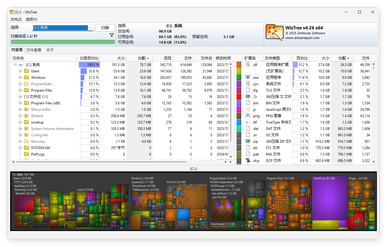 WizTree磁盘分析工具v4.2.8便携版-明楼资源站