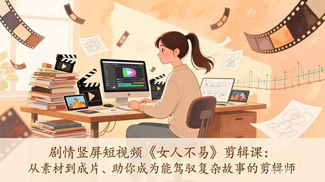 剧情竖屏短视频《女人不易》剪辑课：从素材到成片、助你成为能驾驭复杂故事的剪辑师-明楼资源站