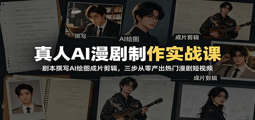 真人AI漫剧制作实战课：剧本撰写AI绘图成片剪辑，三步从零产出热门漫剧短视频-明楼资源站