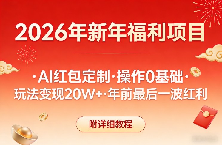 新年福利项目，AI红包定制，操作0基础，玩法变现20W+年前最后一波红利，附详细教程-明楼资源站