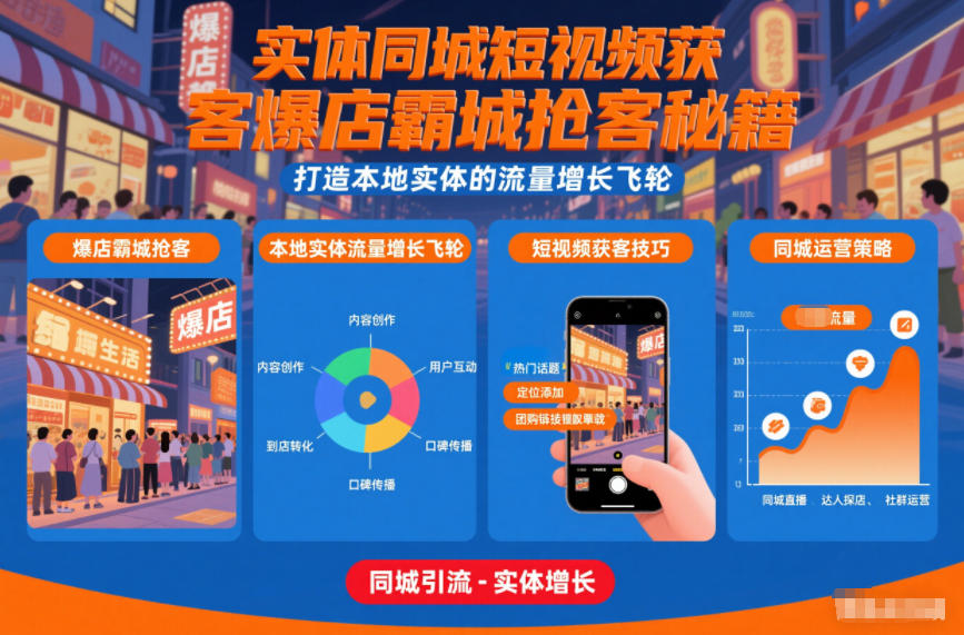 实体同城短视频获客爆店霸城抢客秘籍，打造本地实体的流量增长飞轮-明楼资源站